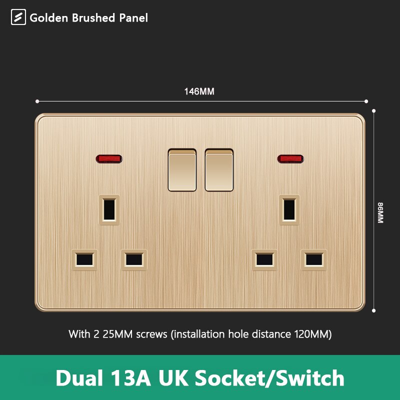 Avoir UK Standard 13A Wall Socket Black White Gray Plastic Embedded Panel Usb Socket With Switch 110-250V Two Britain Outlet: 2UK2GL-LSG
