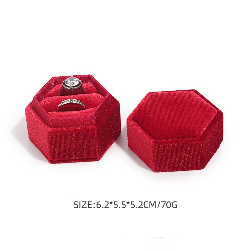Nowe kwadratowe aksamitne pudełko na biżuterię sześciokątny podwójny pierścień pudełko obrączka wyświetlacz dla kobiety prezent kolczyki pakiet: 06