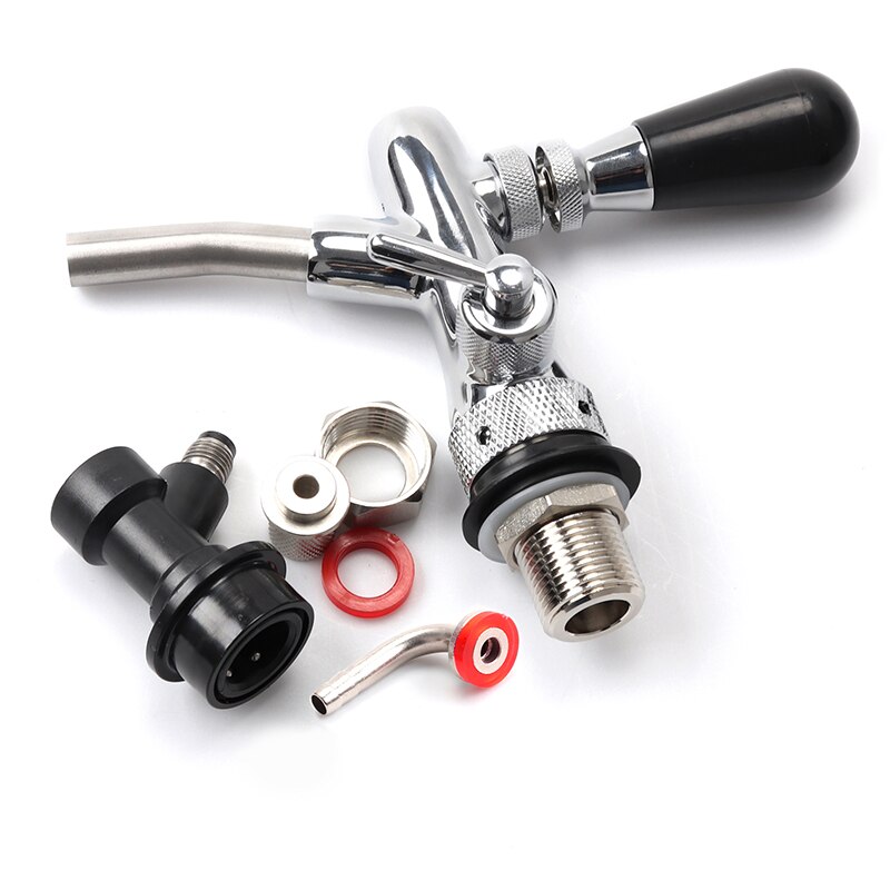 Draft Beer Faucet, Adjustable Beer Tap Faucet with Flow Controller Chrome Plating Shank with Thread Gas Ball Lock