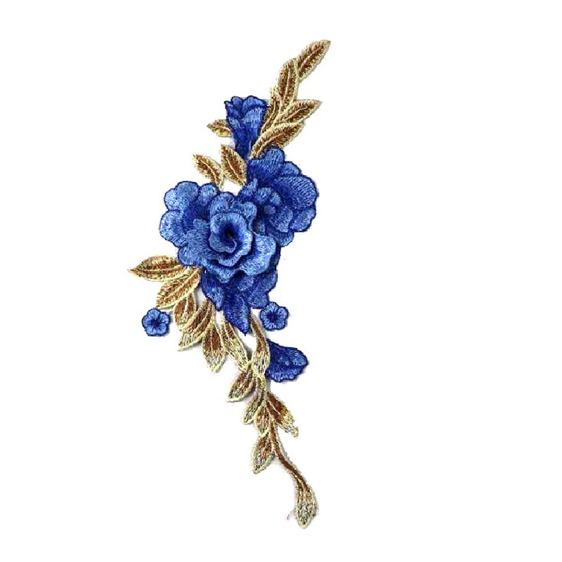 1pc 4D Red Rose Embroidered Sewing On Patch Flower Iron On Patch Stickers Clothes Badge Sewing Fabric Applique Supplies Patches: Blue