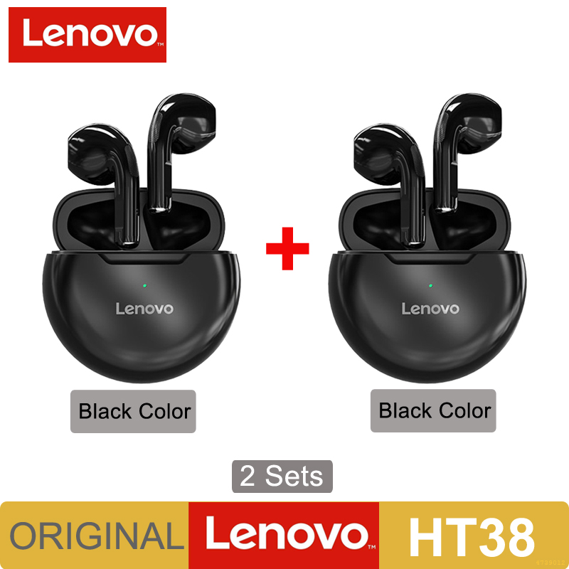 Lenovo HT38 TWS Earphone Wireless Fone Bluetooth Headphones AI Control Mini Headset Dual Mic Noise Reduction HiFi Stereo Earbuds: HT38 2PCS Black