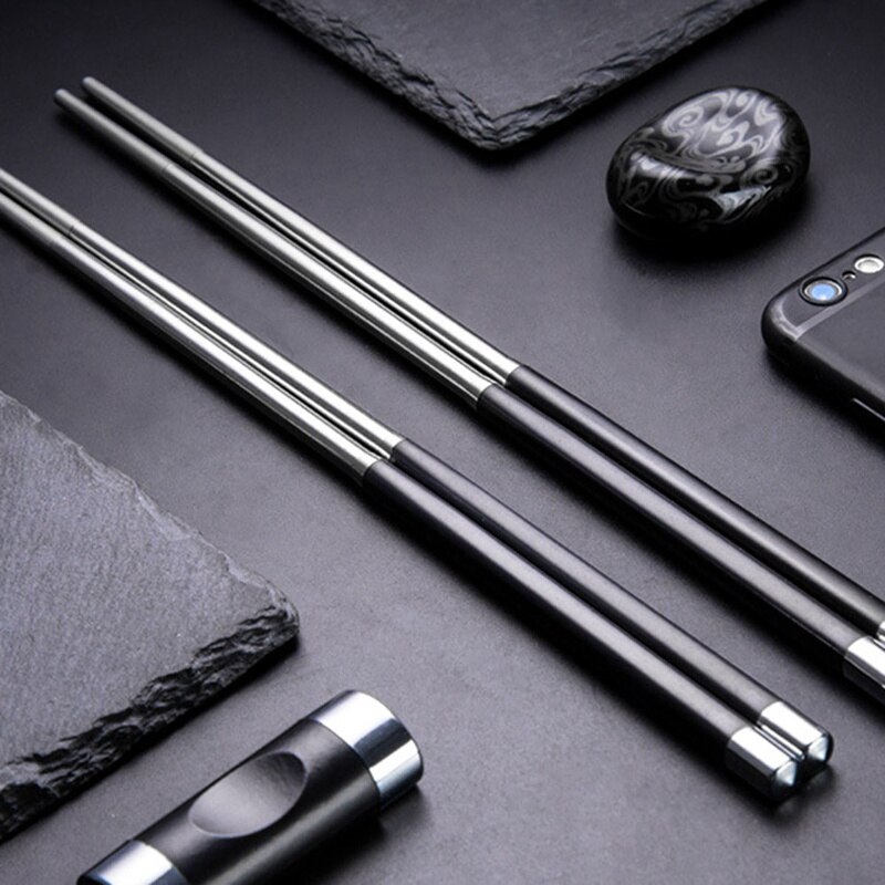 1 Pair Stainless Steel Japanese Chopsticks Non-slip Stainless Steel Chop Sticks Set Reusable Food Sticks Sushi Hashi