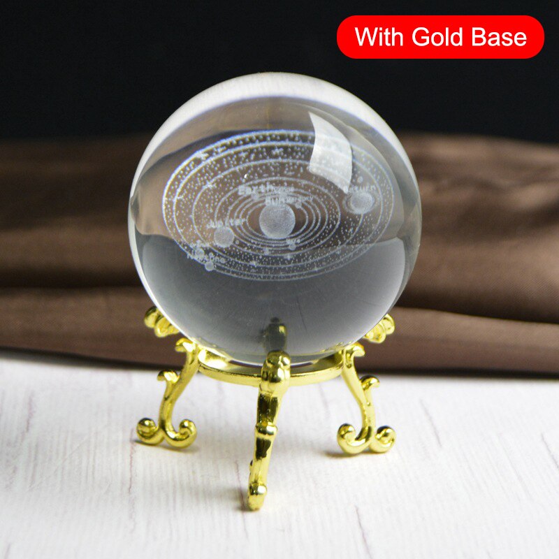 3D Solar System Miniature Crystal Ball Engraved Planets Model Home Decor BJStore: gold base