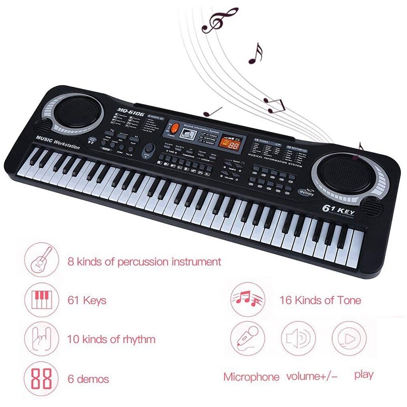 61 Keys Digital Multifunction Music Electronic Keyboard Key Board Electric Piano Children Eu Plug