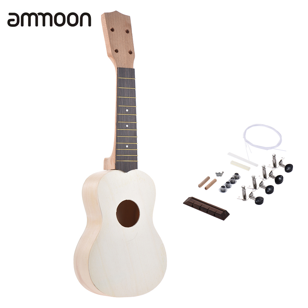 21" Ukulele Soprano Ukulele DIY Kit Maple Wood Body Ukelele Rosewood Fingerboard with Pegs String Bridge Nut