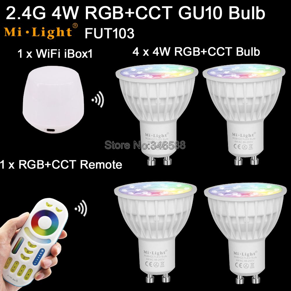 MiLight 4W RGB + CCT Smart WiFi Led Lamp GU10 AC85-265V 2.4G 4-Zone Afstandsbediening/ smartphone APP/Alexa Google Voice Control