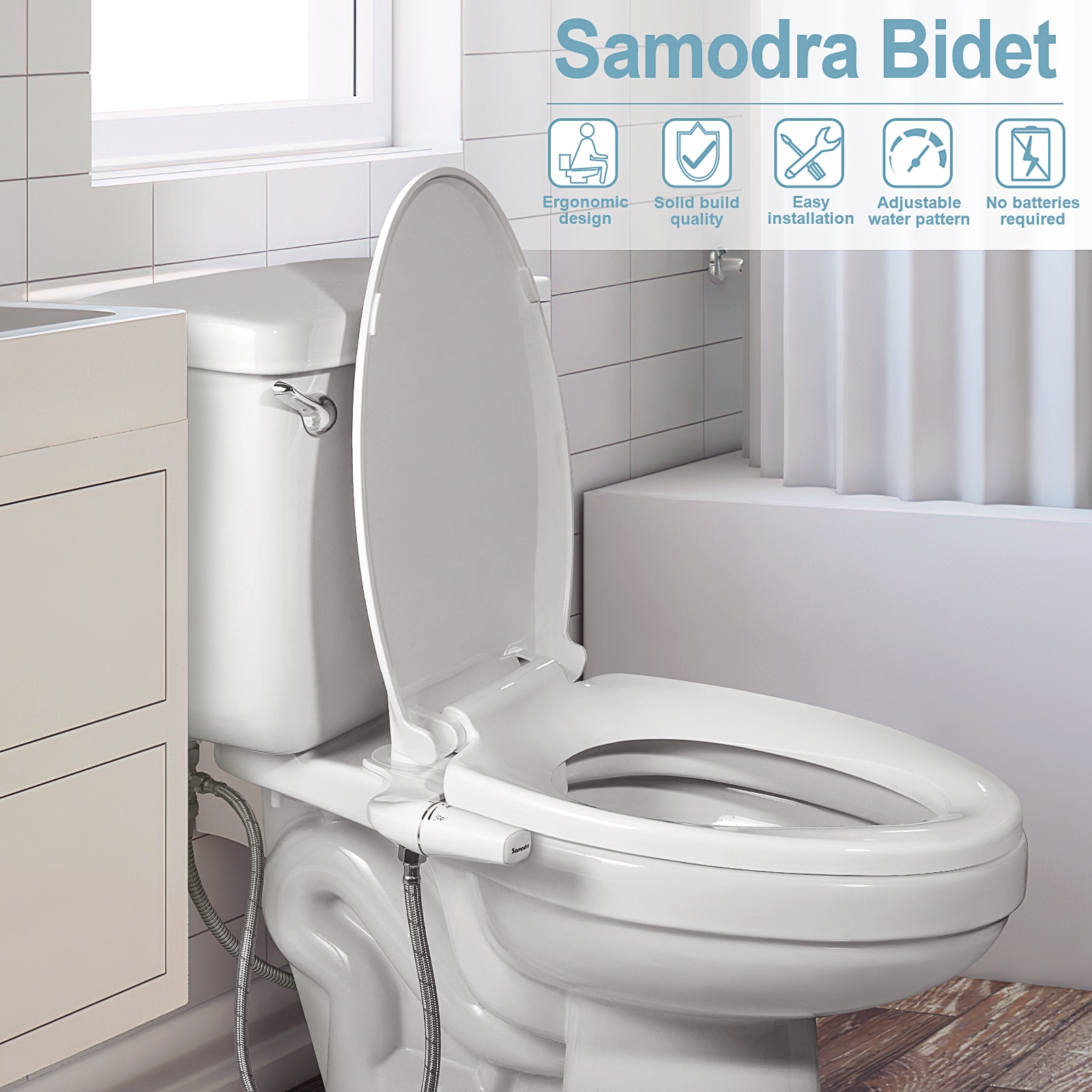 SAMODRA-accesorio de bidé para asiento de inodoro, pulverizador de culo no eléctrico, ultrafino, doble boquilla, ajustable, a presión de agua