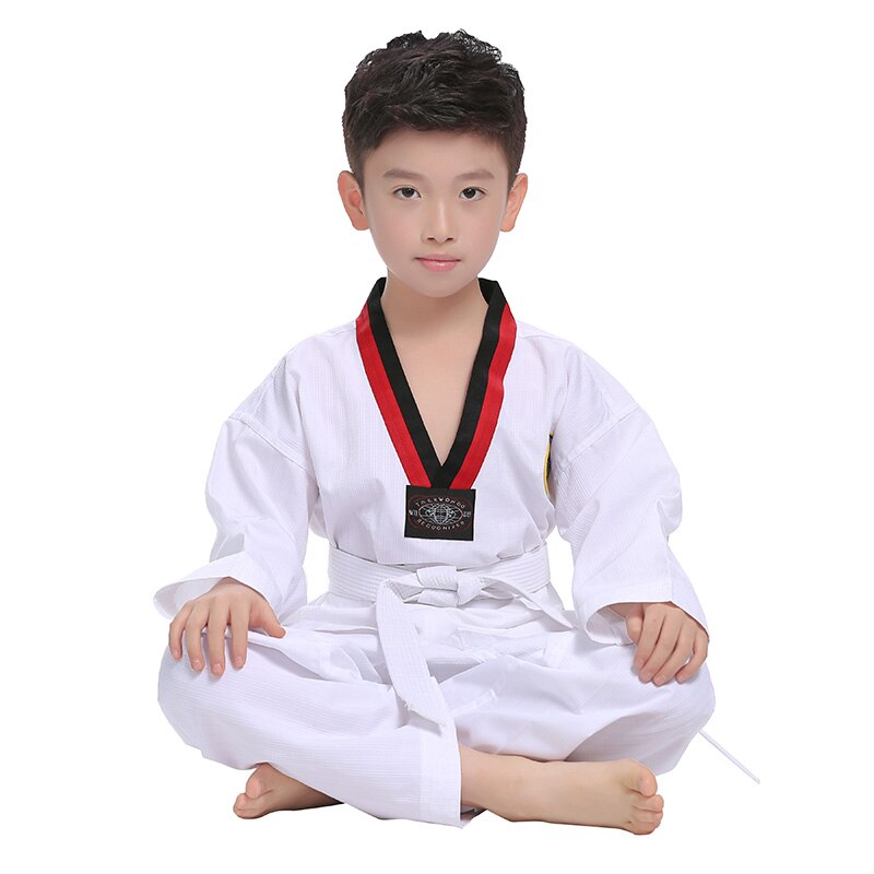 Kid 'S Wit Katoen Wtf Karate Uniform Mannen Taekwondo Dobok Kleding Met Riem Kinderen Volwassen Lange Mouwen Tkd Training kleding