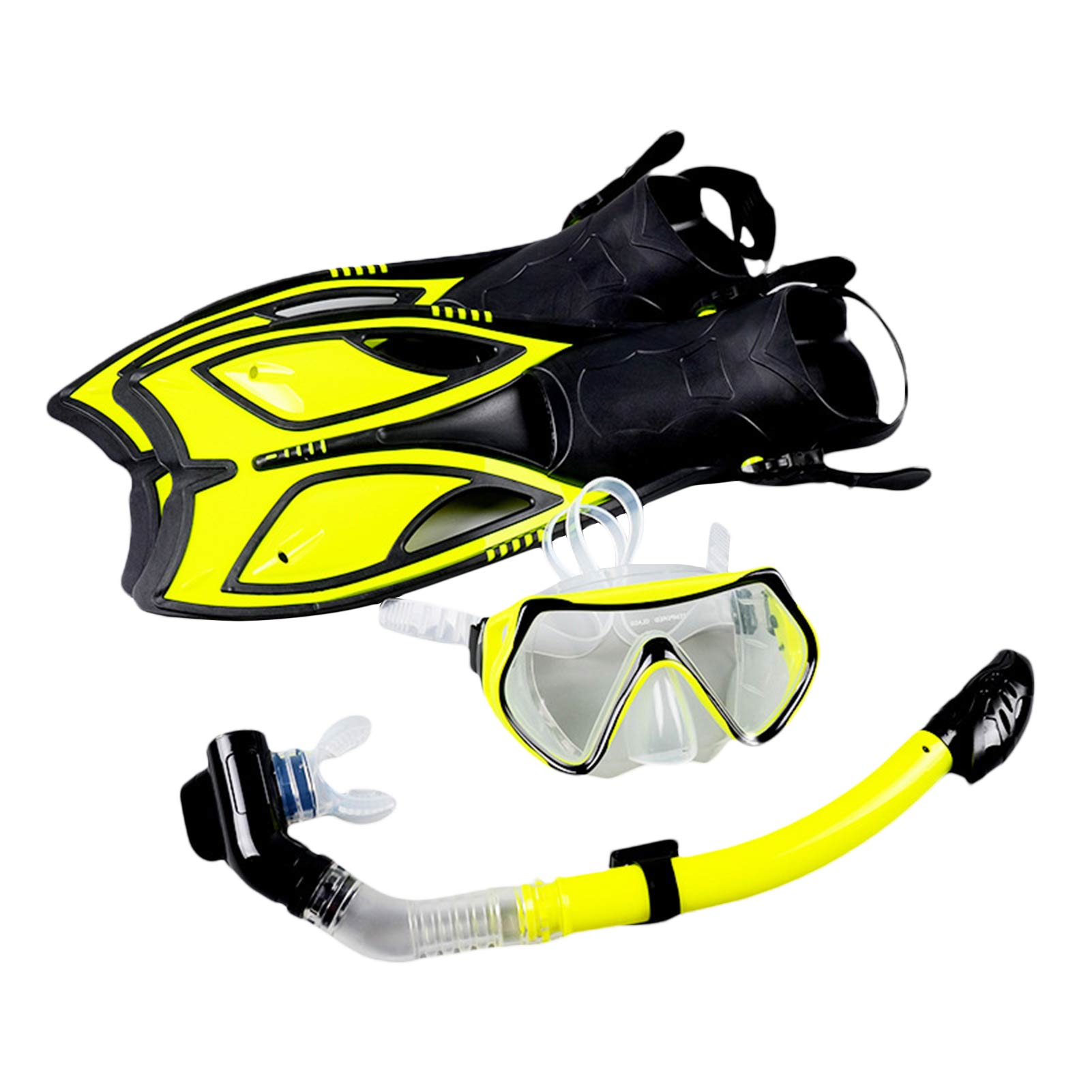 Large Frame Tempered Glass Snorkeling Face Gear Suit Adult Anti-fog Leak-proof Diving Goggles Full Dry Snorkel Flippers Set