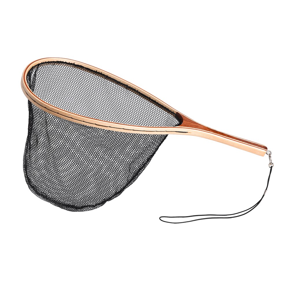 Red de pesca de madera con mosca, mango de aterrizaje de goma suave duradero, malla de trucha, captura y liberación de peces, herramienta de pesca negra X227G: Negro