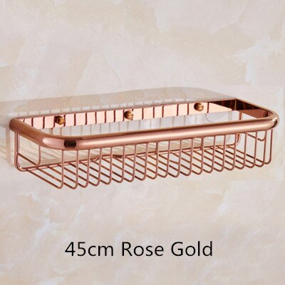 Tuqiu guld badrum hörnhylla tvål hållare dubbla nivå badrum hyllor mässing badrum schampo hållare korg badrum hållare: 45cm roséguld