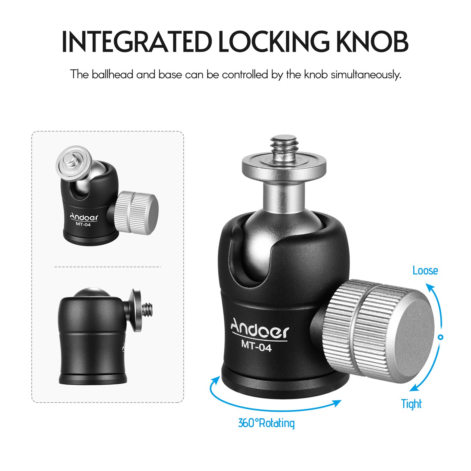 Andoer mt -04 mini kulehode 360 grader panoramisk kulehode med standard 1/4 skrue til montering av dslr kameraer lysstativ monopod