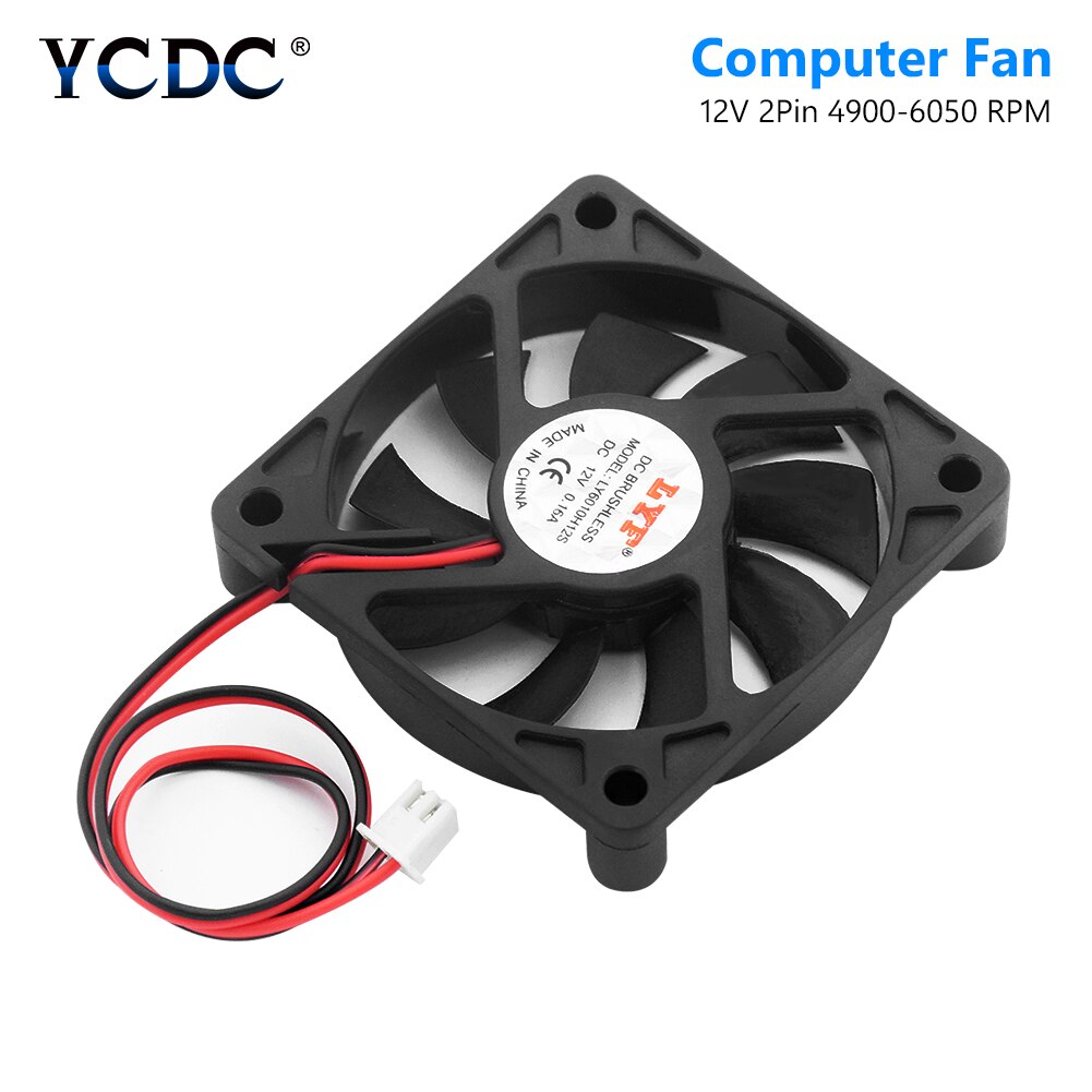 Mini ventilateurs de refroidissement 12V, 60MM X 60MM X 10MM, sans balais, boîtier à 2 broches, câble de 30cm de long, dissipateur thermique, CPU