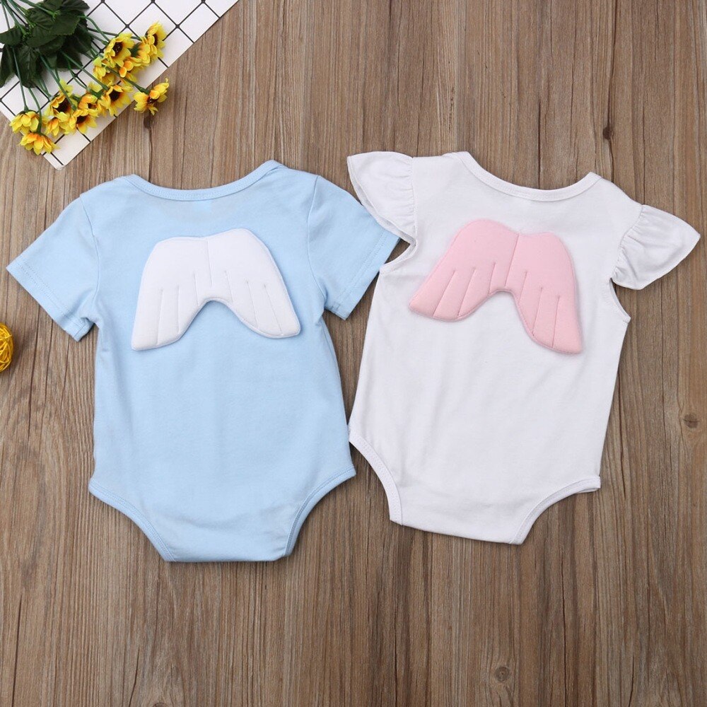 Mooie Vleugels Baby Romper Korte Mouwen Effen Baby Bodysuit Voor Baby Meisje En Jongen