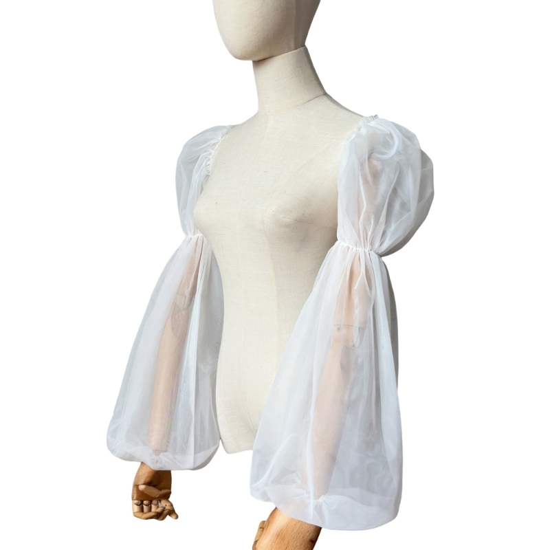652F Tulle Arm Cover Long Sleeve for Bridal Gown Dress Decorative Sleeves Shirt Bishop Sleeve Dress Decorative Long Sleeve