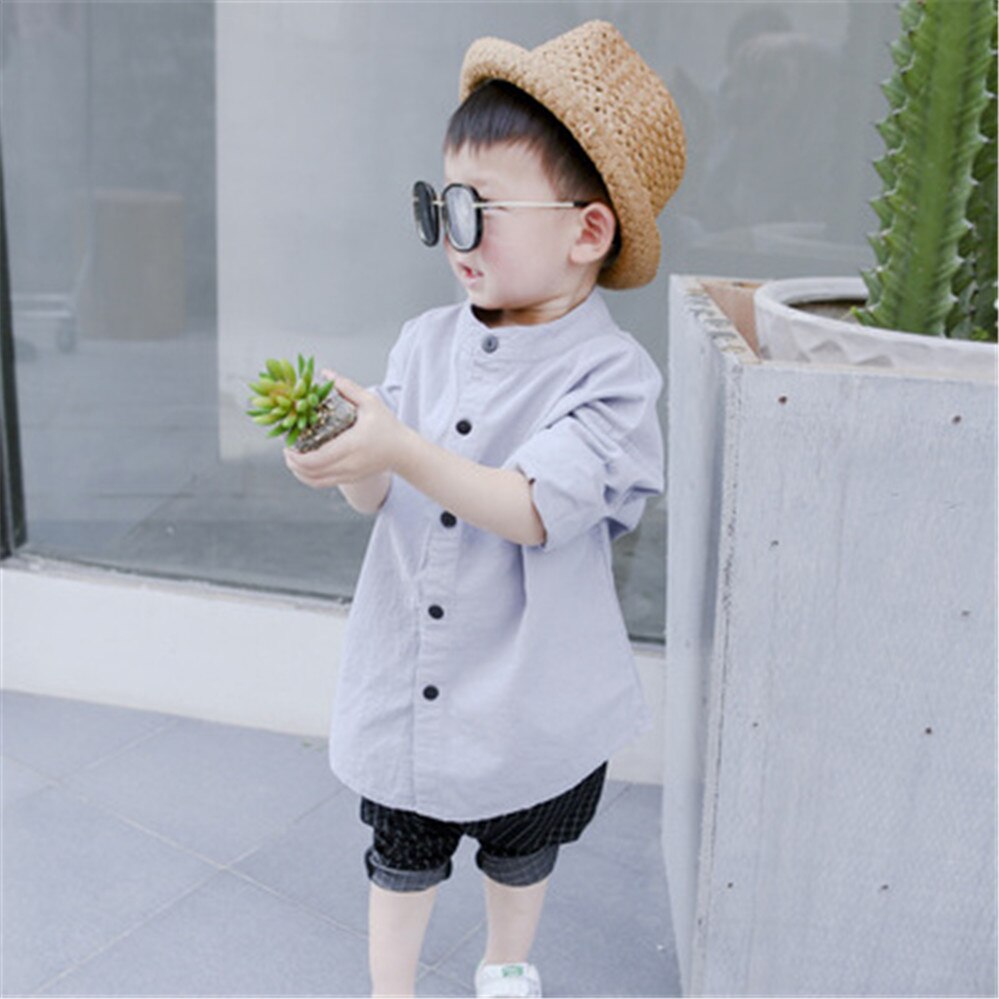 Casual Cotton Linen Baby Toddler Boy Clothes Children Shirts Long Sleeve Solid White Kids Shirt For Boys Tops