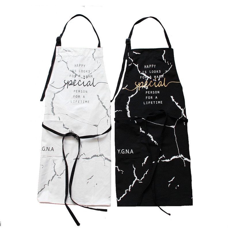 INS Nordic Katoenen Schort Zwart Wit Marmer Schorten Mannen Vrouwen met Grote Pocket Bib Overalls Keuken Bakken Accessoires