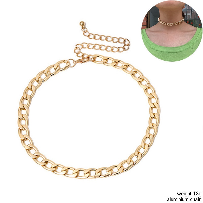 Two Layered Punk Rock Gold Aluminium Chain Choker Necklace For Women Thick Link Collar Clavicle Statement Jewelry Light Weight