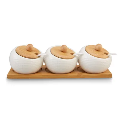 1/3pc Keramik Gewürze Gläser Küche Salz Pfeffer Zucker Organizer Container Kasten Mit Holz Deckel Löffel Gewürz Gestell Regal Tablett: Pflaume