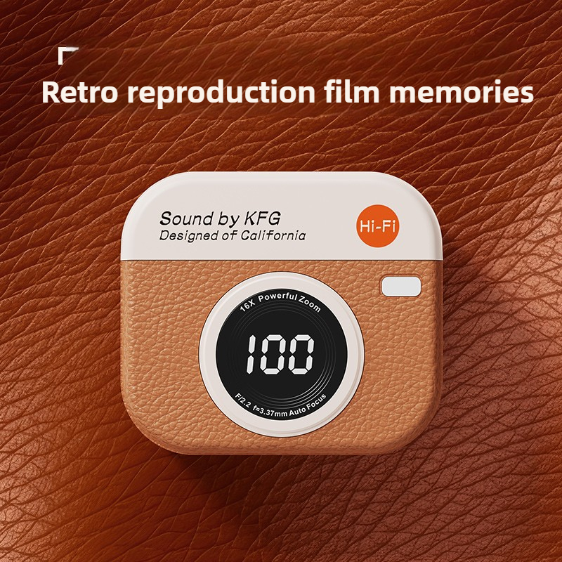 Q86 Retro Camera Leather Good Wireless Earbuds Semi-In-Ear Earphones with Screen Digital Display and Gaming Low Latency