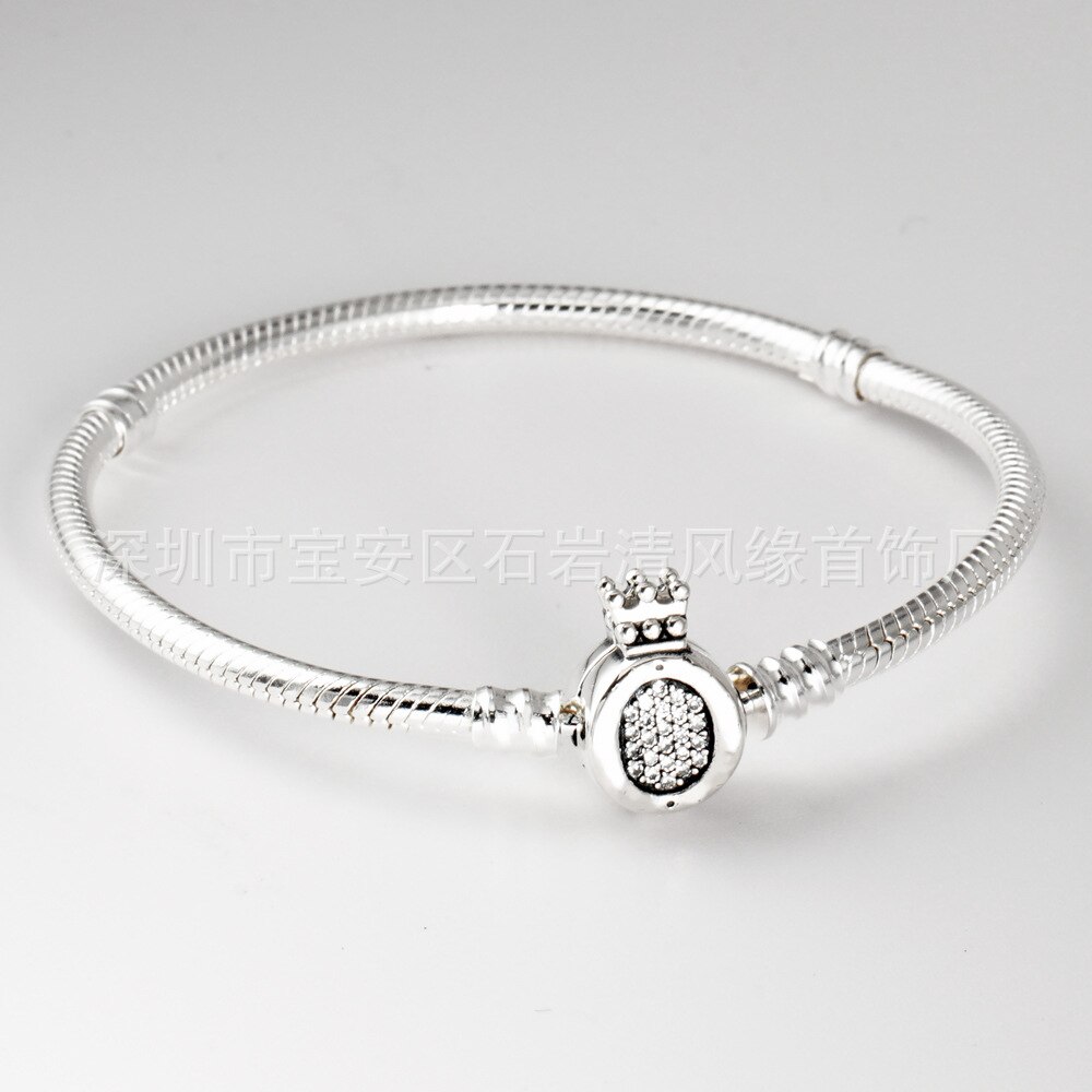 Plata de Ley 925 Plata brillante corona pulsera CZ adecuado para las mujeres ropa de pulseras: los 21cm