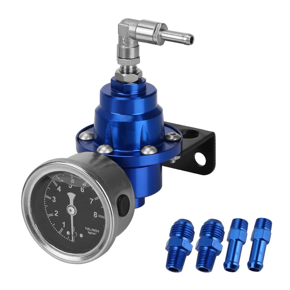 Verstelbare Fuel Pressure Regulator Met Gauge Kit 7 Kleuren Voertuig Monteren Brandstof Supercharger Universal Aluminium: Blauw