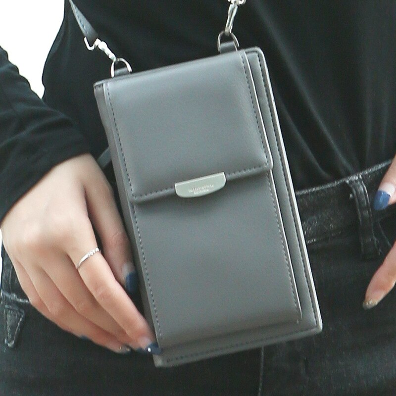 Kleine portemonnee met kaarthouder, damestasje voor mobiele telefoon, schoudertas met gesp, roze mini-handtas met grote capaciteit, portemonnee voor schattig meisje: Grijs