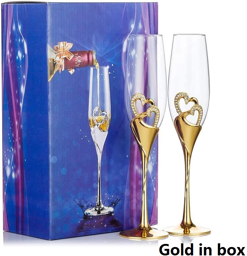 Gold Crystal Champagne Glas Bruiloft Roosteren Fluiten Drink Cup Party Huwelijk Wijn Decoratie Cups Voor Partijen 2 Stks/set: Gold cups