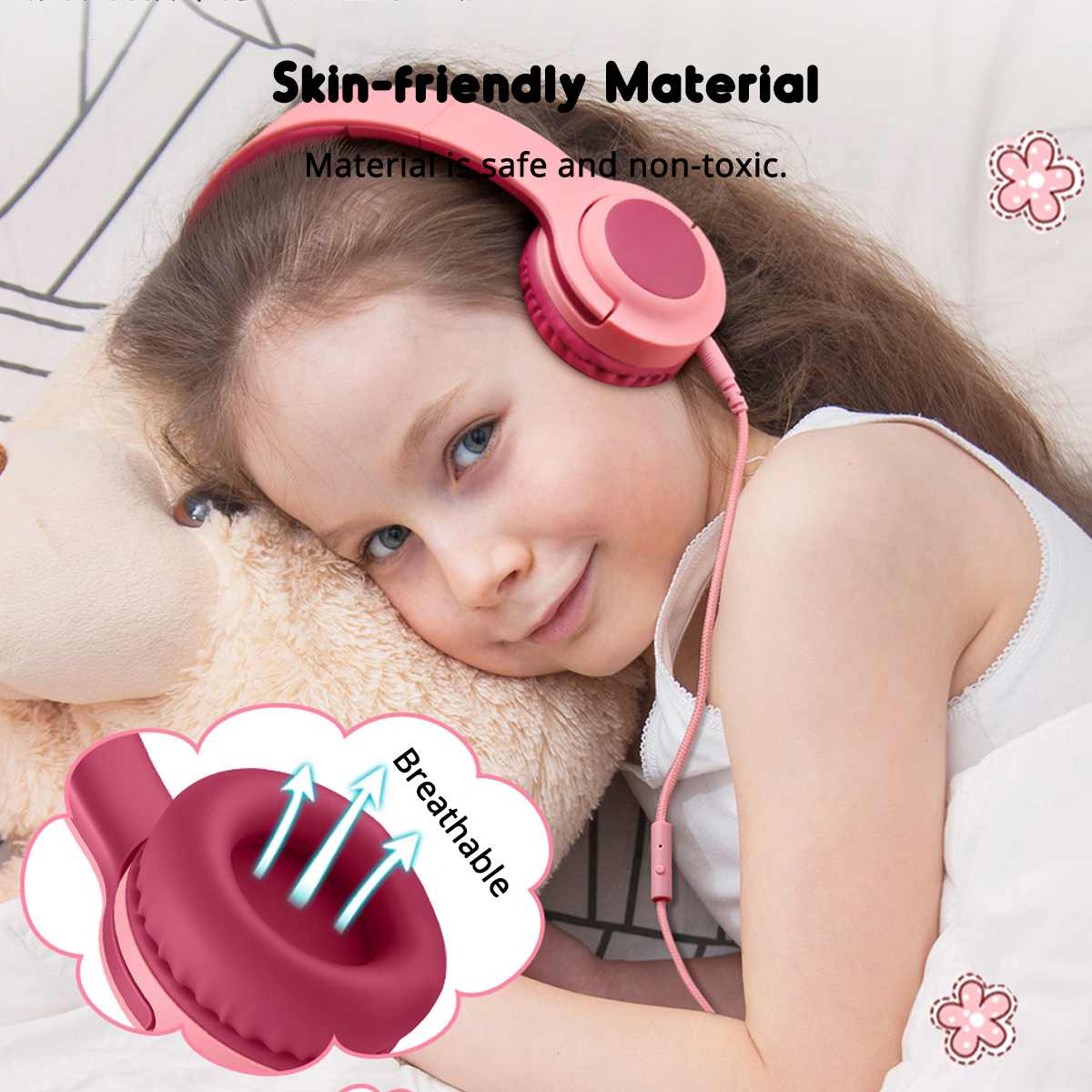 Kids Headphones Head-mounted Children Safe Volume Noise Cancelling Foldable Stereo 93dB 3.5mm Headsets for Phone