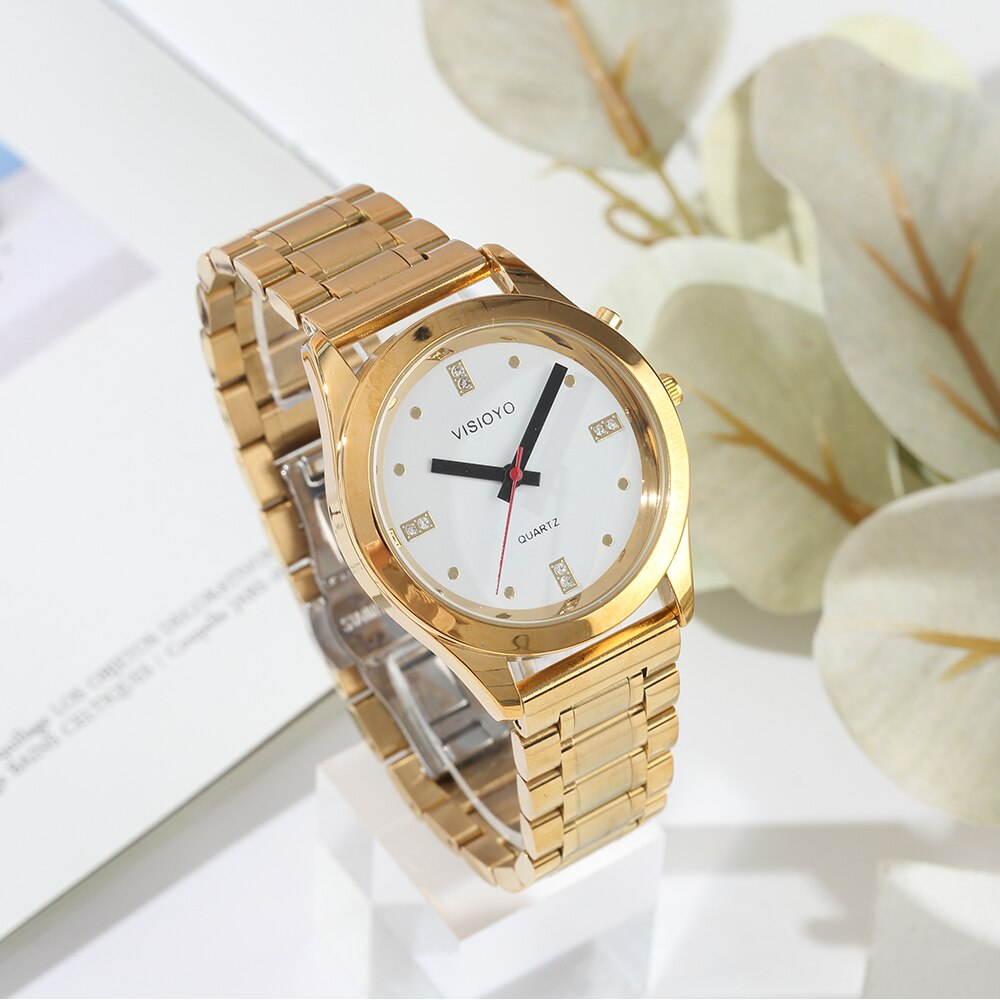 Montre parlante française avec fonction d'alarme, Date et heure parlantes, cadran blanc, fermoir repliable, étiquette du boîtier doré-404