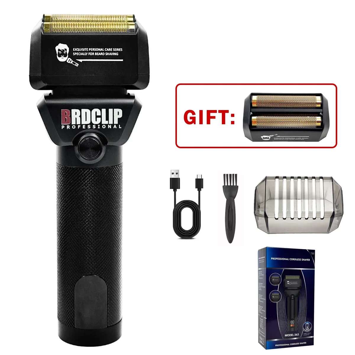 BRDCLIP 363 7000 tr/min Double anneau rasoir alternatif 2025 nouvelle tondeuse à cheveux professionnelle LED affichage Machine blanchisseur couteau à barbe: Black