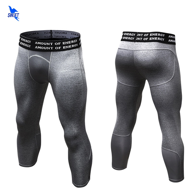 Running 3/4 Compression Pants Men Athletic Fitness Training Clothing Men&#39;s Tights Trousers Quick Dry Sports Gym Leggings