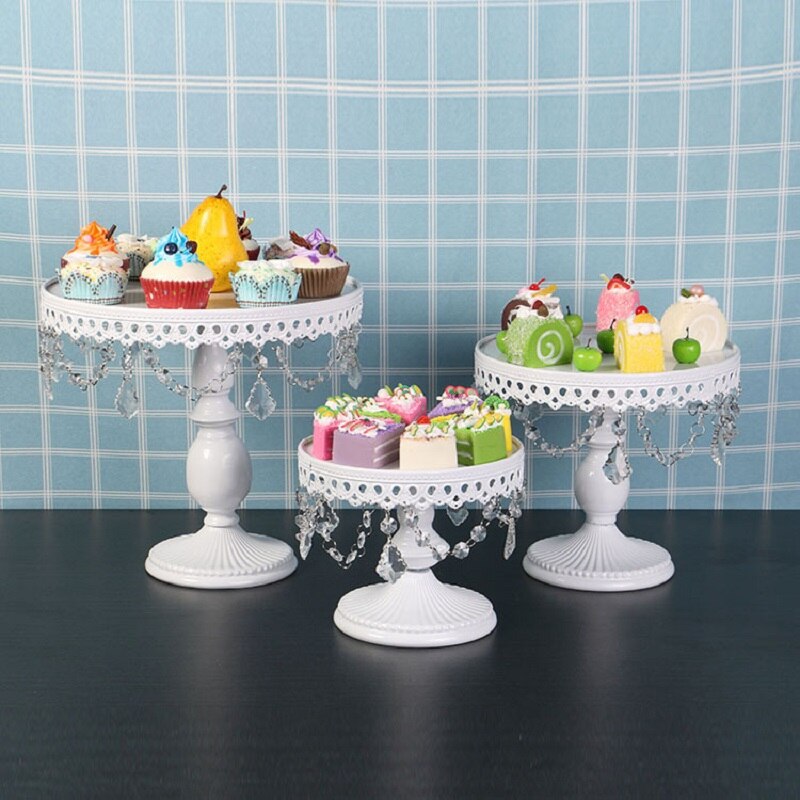 Round White Cake Stand Metal Dessert Table Cake Tray Christmas Birthday Party Macaron Cupcake Rack Stand For Wedding Decor