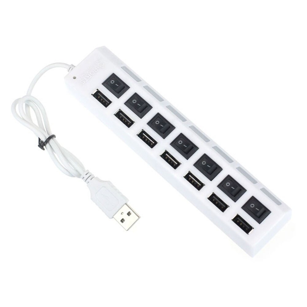 USB HUB 2.0 HUB USB Splitter Multi USB 2.0 HUB USB3 7 Port Expander Independent Switch Multiple Hub Computer PC Accessories: White