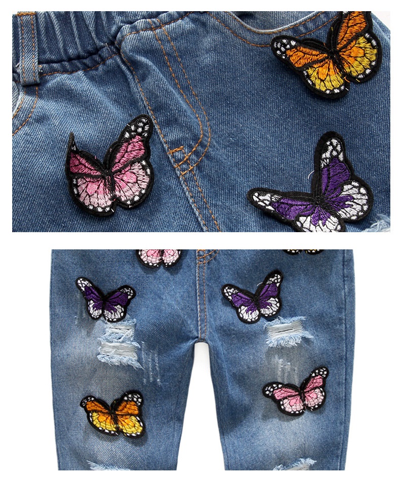Dulce amor piger jeans baby børn denim bukser tøj sommerfugle patch elastiske talje bukser casual pige bukser til 2-6y