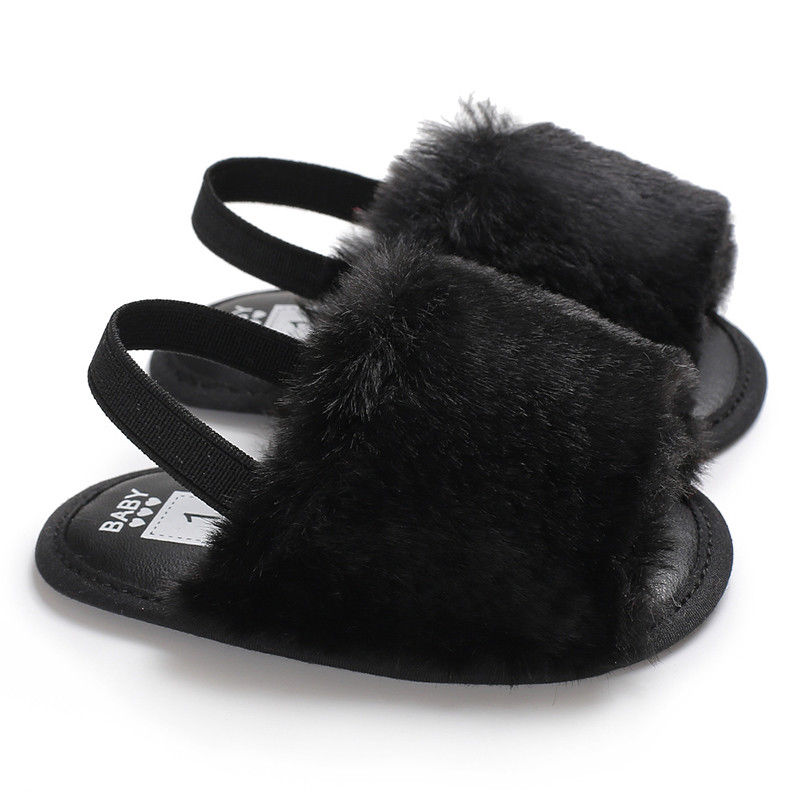 PUDCOCO US Cute Toddler Baby Boy Girl Princess Fluffy Fur Sandals Slippers Crib Home Winter Warm Shoes 0-18M: Black / 13