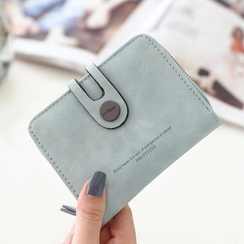 Women PU Leather Wallets Female Long Purses Card Holders 5.5 inch Phone Purse Big Capacity Strap Clutch: Light blue Short