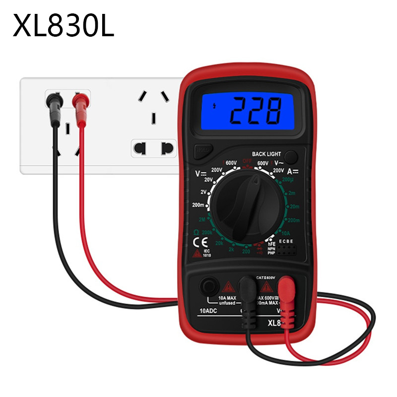 Portable Digital Multimeter Backlight AC/DC Ammeter Voltmeter Ohm Tester Meter XL830L Handheld LCD Multimetro: XL830L red