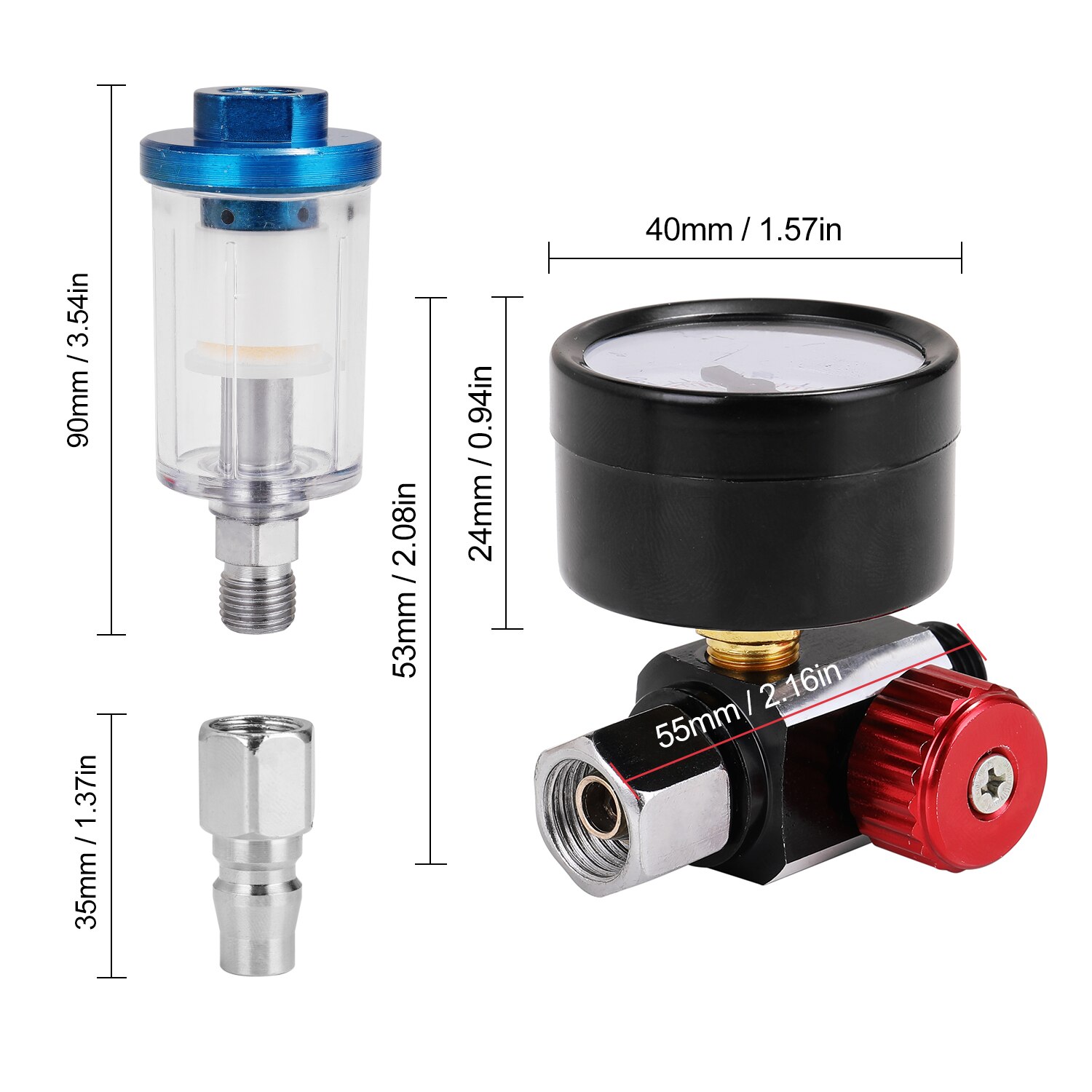 Kkmoon hvlp spray luftregulator trykmåler 1/4 "mini inline luftfilter separator justerbar lufttryk regulator gauge
