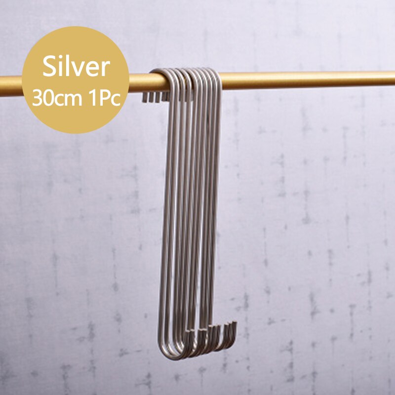 Guld/svart/silver s-form krok kök sovrum multifunktionsräcke s hängare krok spänne hållare krokar hängande förvaringsverktyg: Silverfärg 30cm