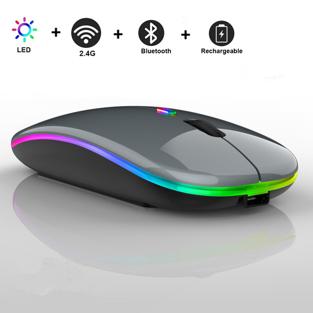 Bluetooth Wireless With USB Rechargeable RGB Mouse BT5.2 For Laptop Computer PC Macbook Gaming Mouse 2.4GHz 1600DPI: DARKNESS