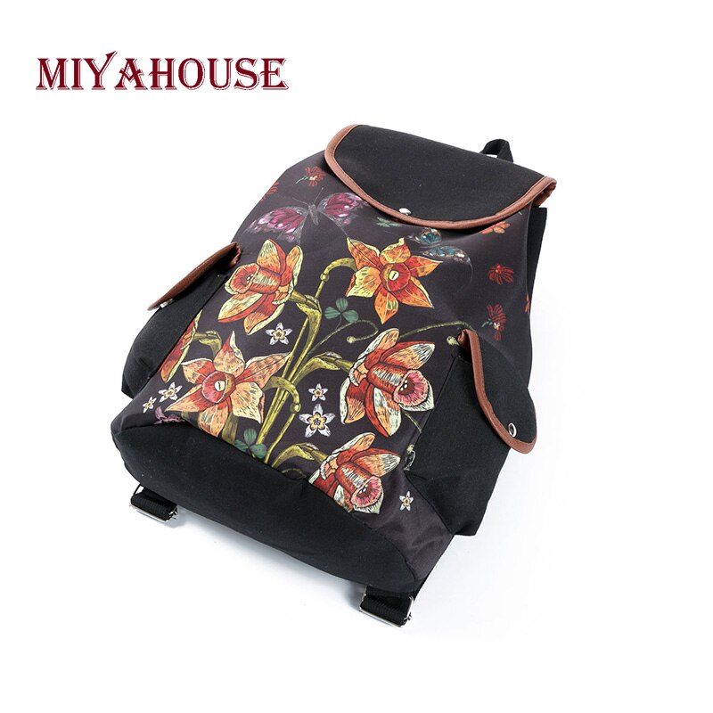 Miyahouse klasyczny, w kwiaty plecaki z nadrukiem kobiet brezentowy sznurek plecaki torby podróżne na ramię dziewczyny mody szkoła torba