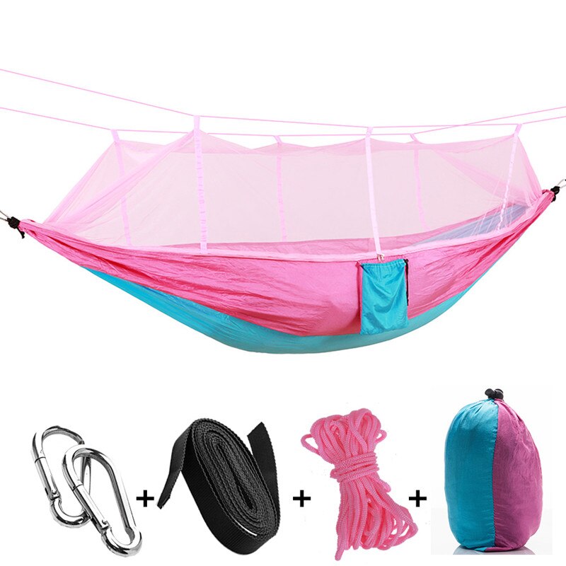 Rede de acampamento parachute mosquiteiro rede hammock portátil dupla pessoa pendurado dormir cama: PINK