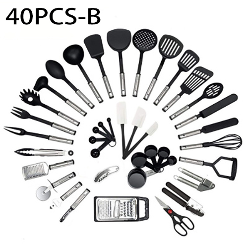 Utensilios de cocina de acero inoxidable, juego completo de espátula antiadherente de nailon, cuchara, suministros de cocina: 40PCS-B