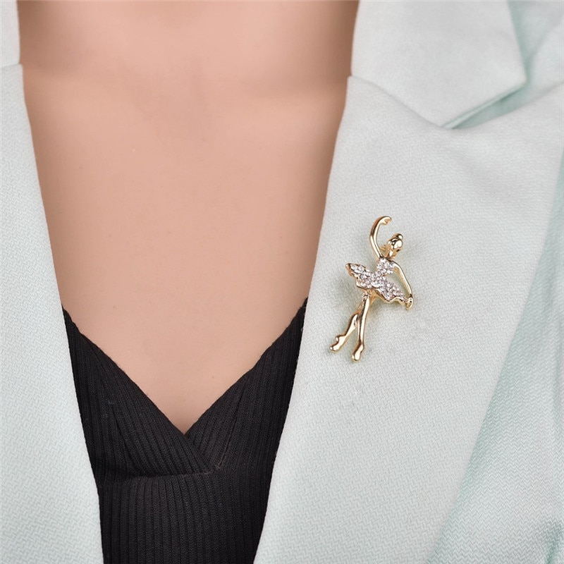 SexeMara Exquisite Stylish Multicolor Crystals Pretty Flower Skirt Ballet Dancer Ballerinas Brooch Women Girls Pins Broach