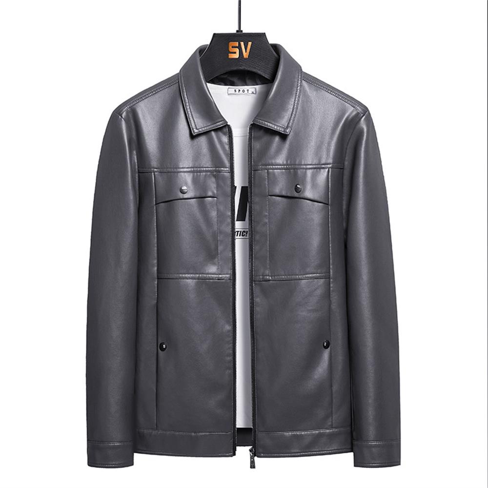 Mannen Jassen Kleding Lente 2022 Oversized Jas Trend Losse Toevallige Pu Leren Jas Jas Mannen Rits Revers Jassen kleding: GRAY / Xxl