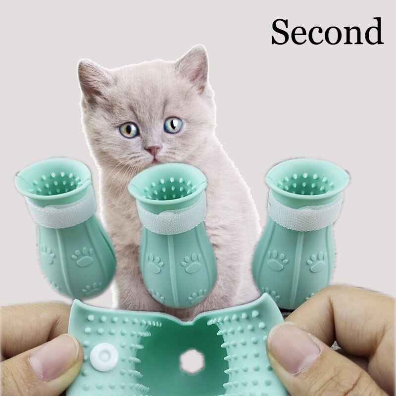 Calcetines de baño de silicona para gatos, antiarañazos, accesorios para mascotas, suministros para perros: Second Green