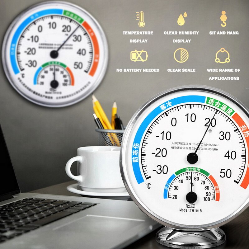 Thermometer Hygrometer Humidity Meter Gauge Measuring Tool 2 in 1 Thermometer Hygrometer Mini Round