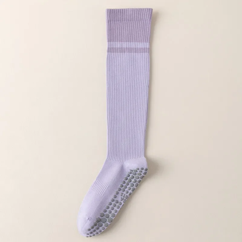 Color Blocked Yoga Calf Socks Anti Slip Pilates Socks Dance Fitness Sports Socks Long Tube Compression Stockings: SKY BLUE