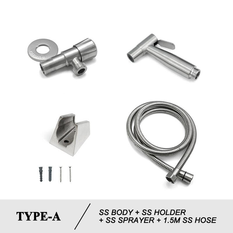 Brushed Steel Douche Kit Hand Held Bidet Sprayer Portable Toilet Bidet Faucet Shattaf Valve Jet Set Bathroom Hygienic Shower: A Set with SS Hose